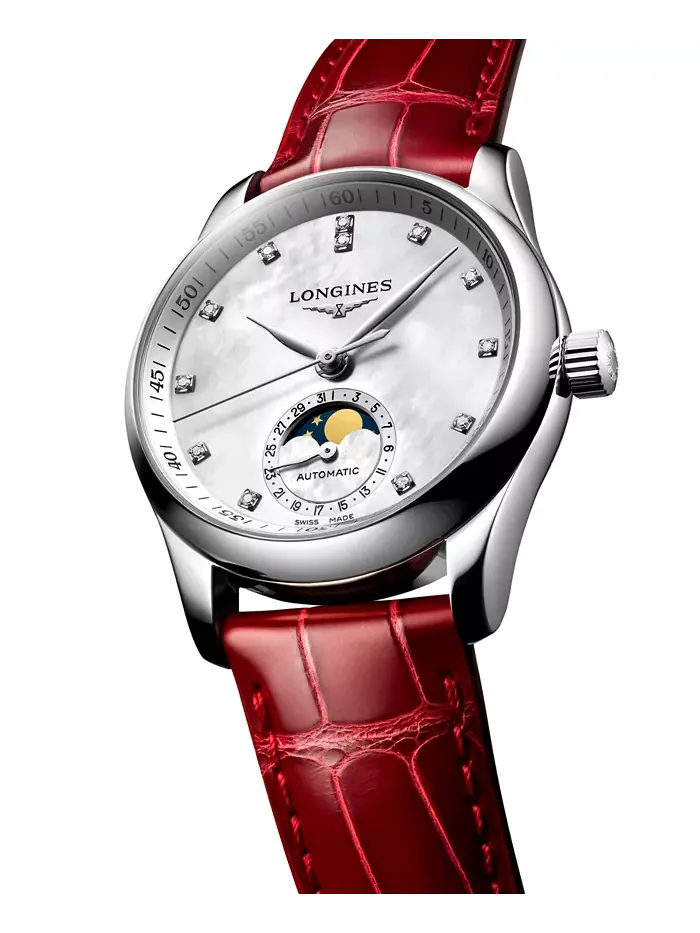 Женские часы Swiss Automatic Master Diamond (1/20 ct. t.w.) с красным кожаным ремешком, 34 мм — изображение 3 из 4