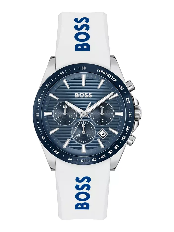 Мужские часы Strike Quartz Chronograph с белым силиконовым ремешком, 41 мм Hugo Boss — изображение 1 из 3