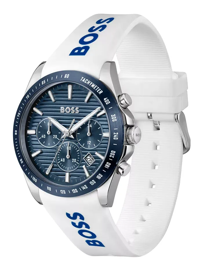 Мужские часы Strike Quartz Chronograph с белым силиконовым ремешком, 41 мм Hugo Boss — изображение 2 из 3