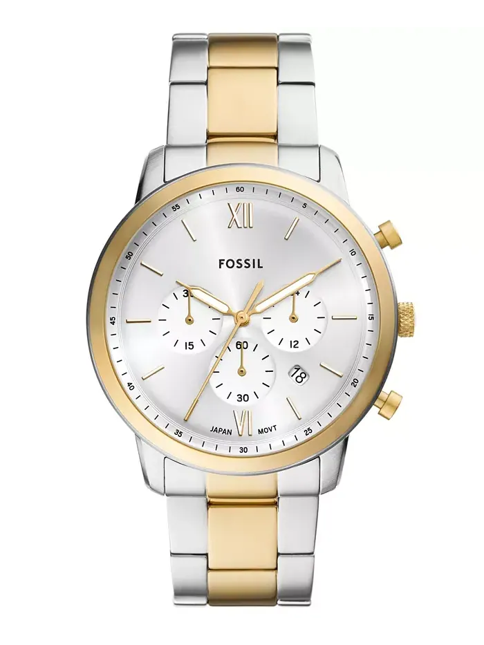 Мужские часы Neutra Chronograph с двухцветным корпусом из нержавеющей стали, 44 мм Fossil — изображение 1 из 3