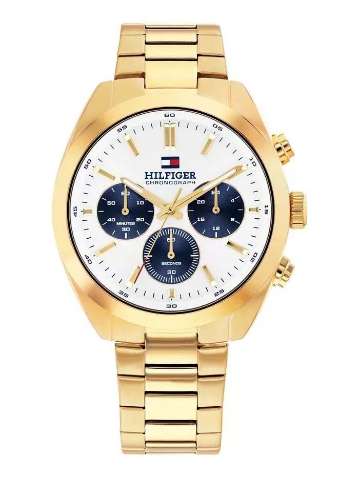 Мужские часы Chronograph с золотистым покрытием на стальном браслете, 40 мм Tommy Hilfiger — изображение 1 из 6