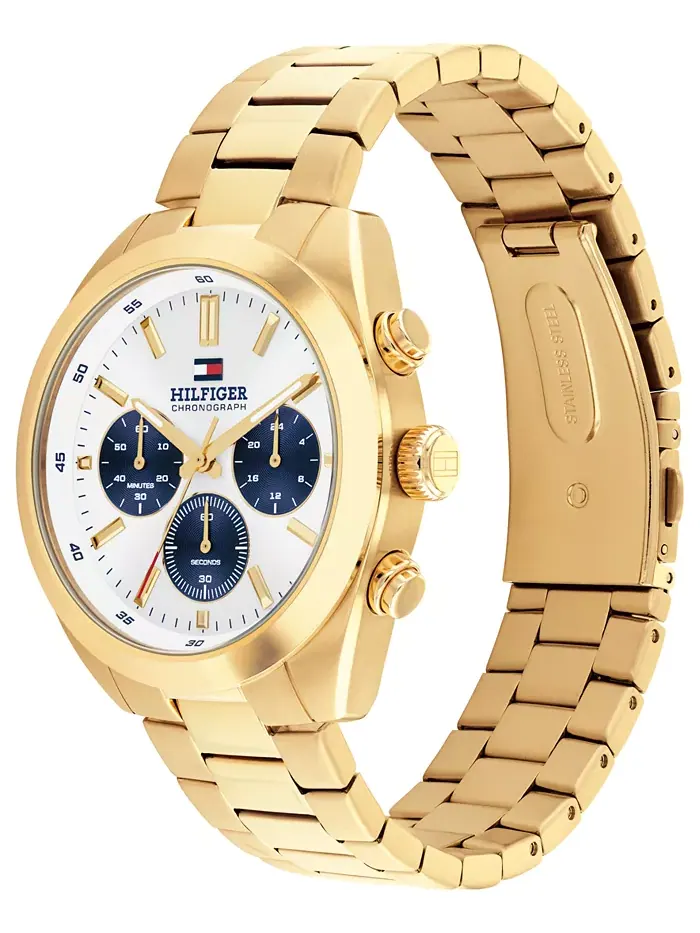 Мужские часы Chronograph с золотистым покрытием на стальном браслете, 40 мм Tommy Hilfiger — изображение 2 из 6