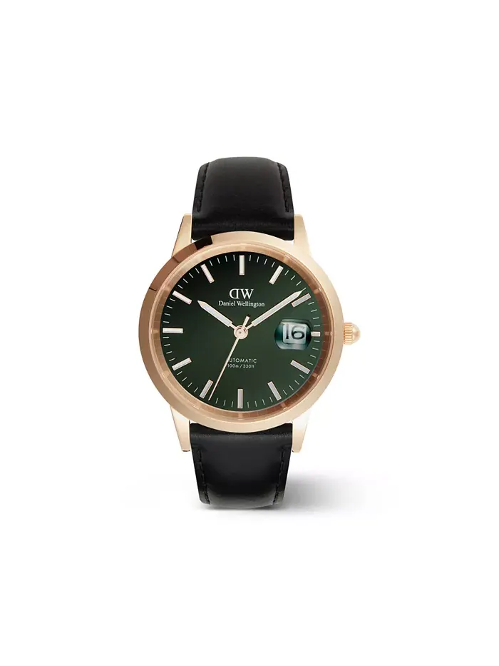 Мужские автоматические часы из черной кожи, 40 мм Daniel Wellington