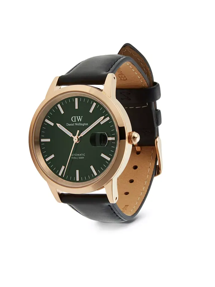 Мужские автоматические часы из черной кожи, 40 мм Daniel Wellington — изображение 6 из 7