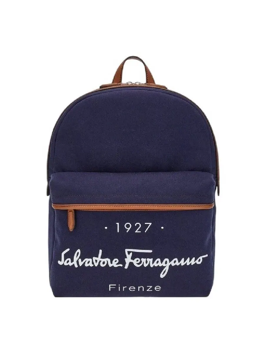 Рюкзак с фирменным логотипом Ferragamo 1927 — синий
