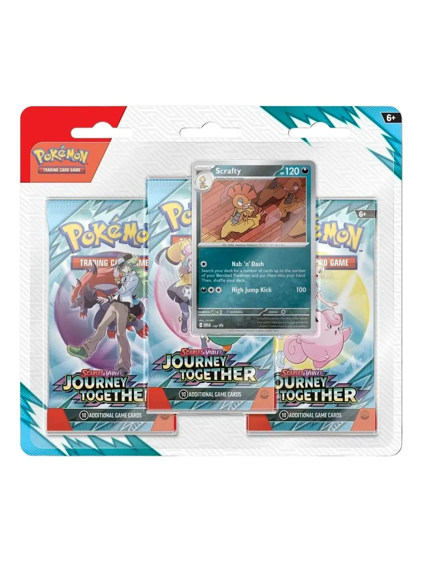 Набор из 3 блистерных упаковок карточек Pokemon Card Eng. 2025 Pokemon: Journey Together 'Scrafty' — изображение 1 из 1