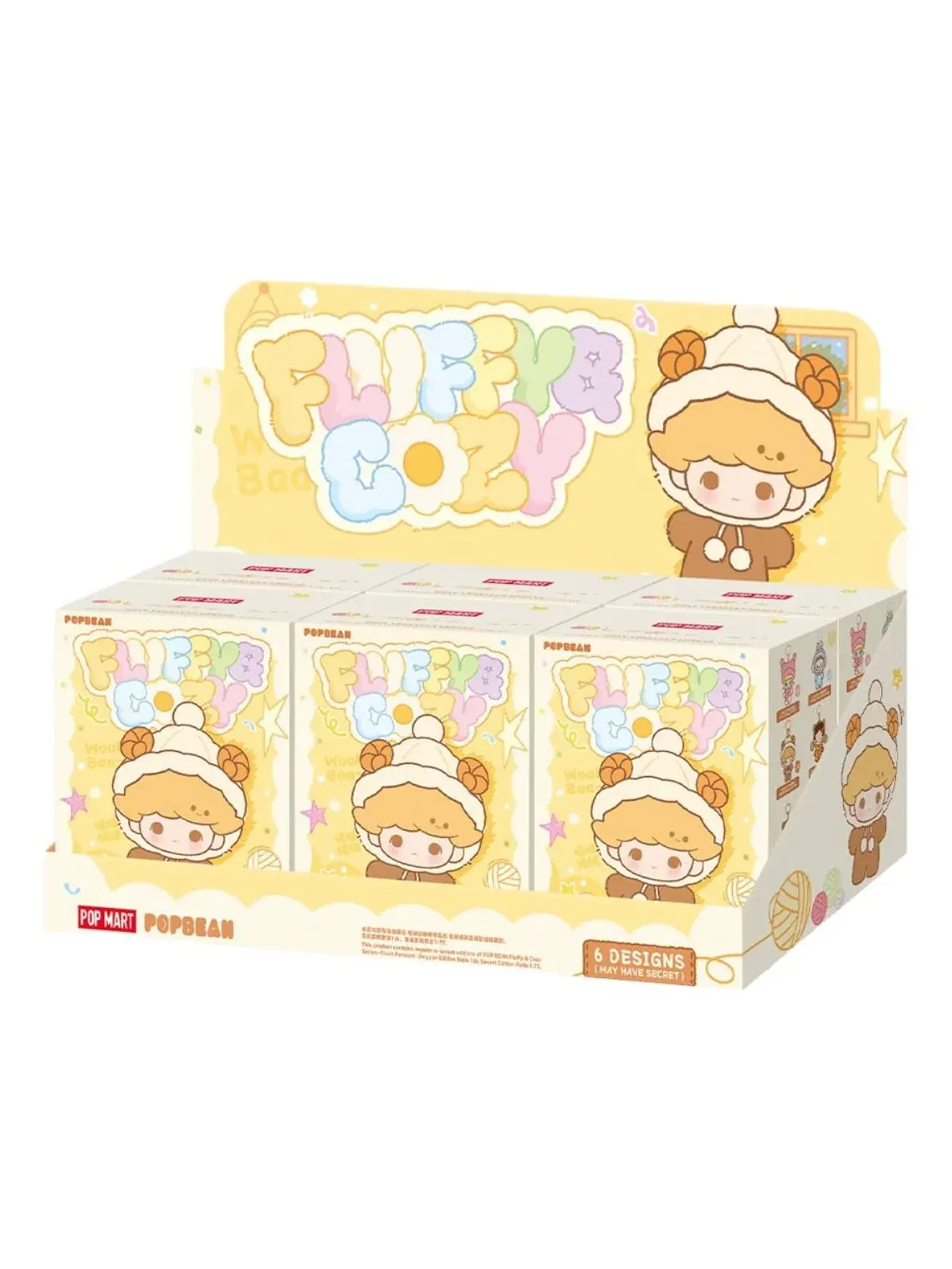 Мягкий плюшевый кулон Pop Bean Fluffy and Cozy от Pop Mart, запечатанная упаковка (6 коробочек-сюрпризов), мульти