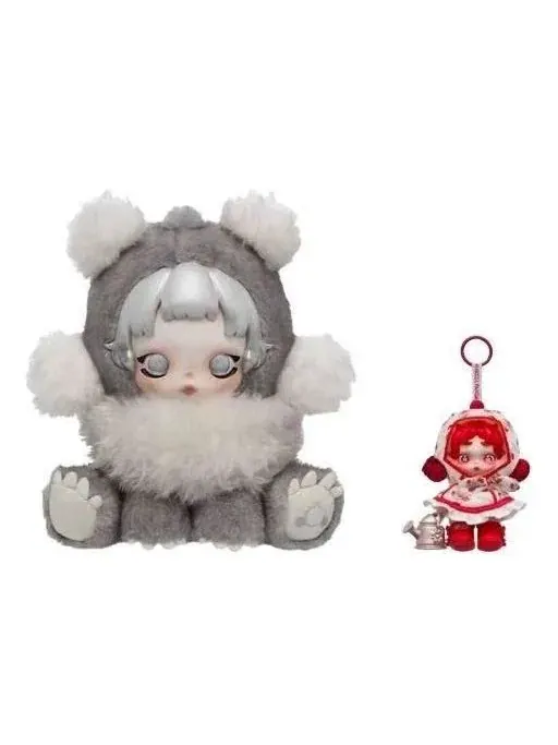 Коллекционная фигурка для детей Pop Mart Skullpanda Punk Panda Plush Doll + Flower Garden Plush Charm Set