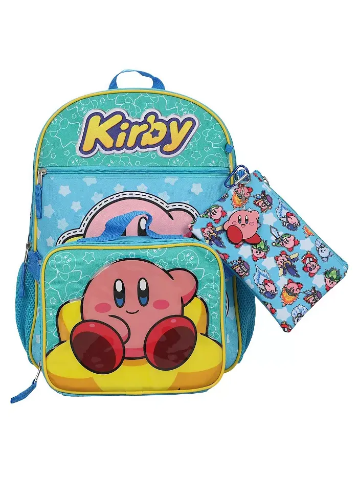 Набор Kirby из 5 предметов: рюкзак 16", ланчбокс, косметичка, резиновый брелок и карабин Kirby's — изображение 2 из 6, мульти
