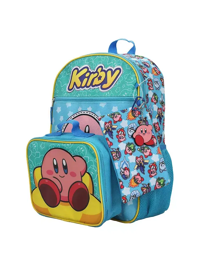 Набор Kirby из 5 предметов: рюкзак 16", ланчбокс, косметичка, резиновый брелок и карабин Kirby's — изображение 3 из 6, мульти