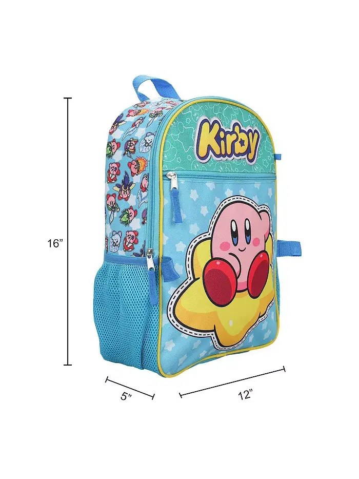 Набор Kirby из 5 предметов: рюкзак 16", ланчбокс, косметичка, резиновый брелок и карабин Kirby's — изображение 5 из 6, мульти