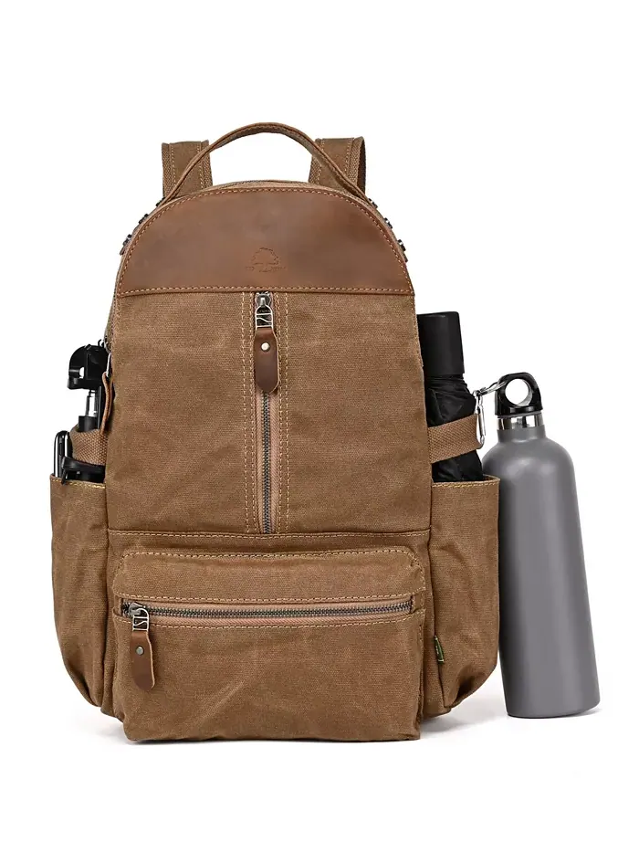 Горный Лист Утилитарный Рюкзак из Вощеного Холста Utility Bee-Wax Canvas Backpack TSD BRAND — изображение 7 из 10, верблюжий