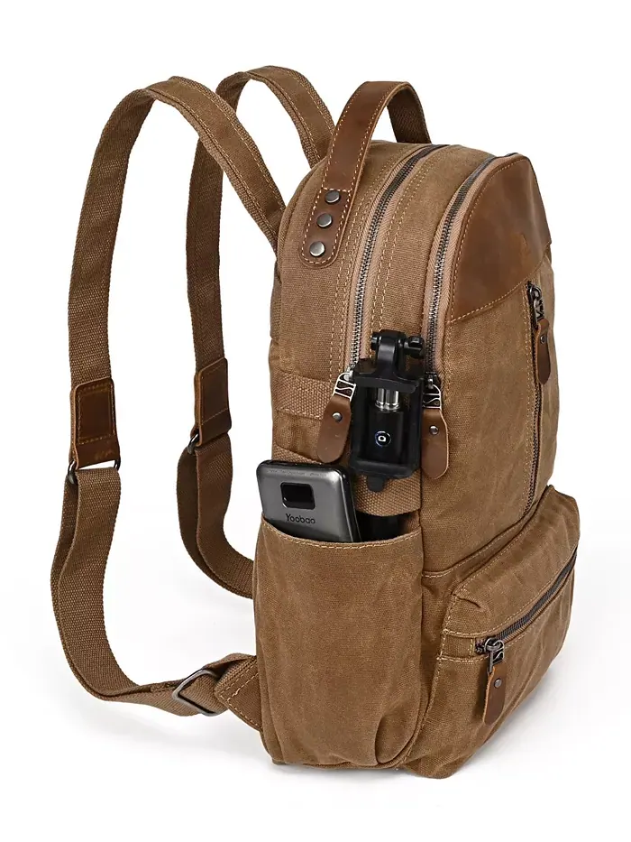 Горный Лист Утилитарный Рюкзак из Вощеного Холста Utility Bee-Wax Canvas Backpack TSD BRAND — изображение 9 из 10, верблюжий