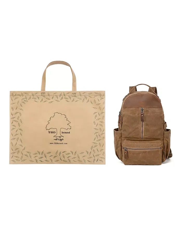 Горный Лист Утилитарный Рюкзак из Вощеного Холста Utility Bee-Wax Canvas Backpack TSD BRAND — изображение 10 из 10, верблюжий