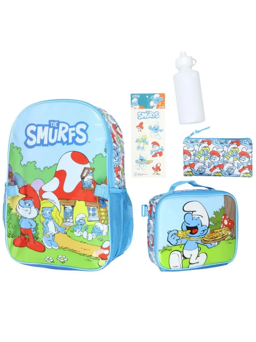 Рюкзак детский Smurfs 5 предметов с ланч-боксом — синий