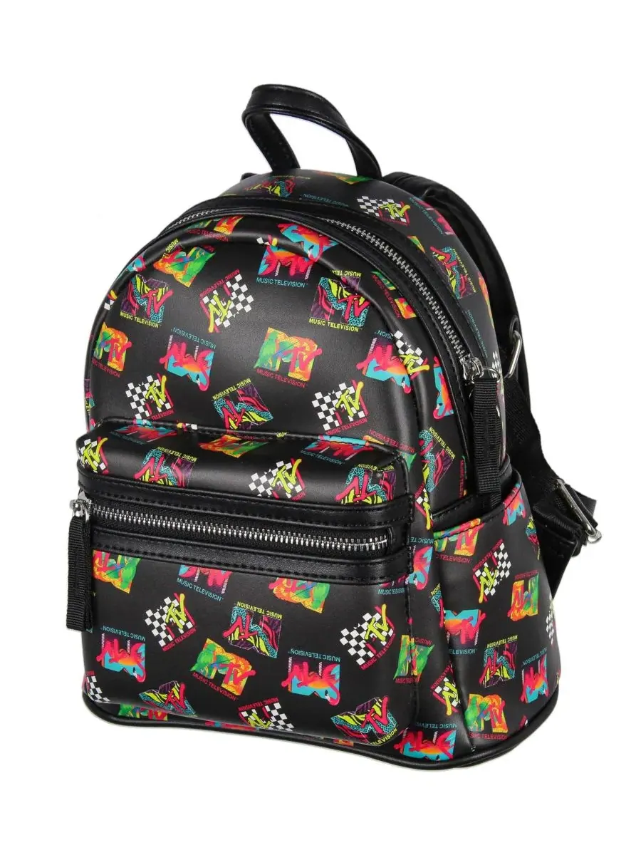 Рюкзак мини с принтом MTV Music Television, модель '80s Logo Tossed Print MTV — изображение 1 из 3, черный