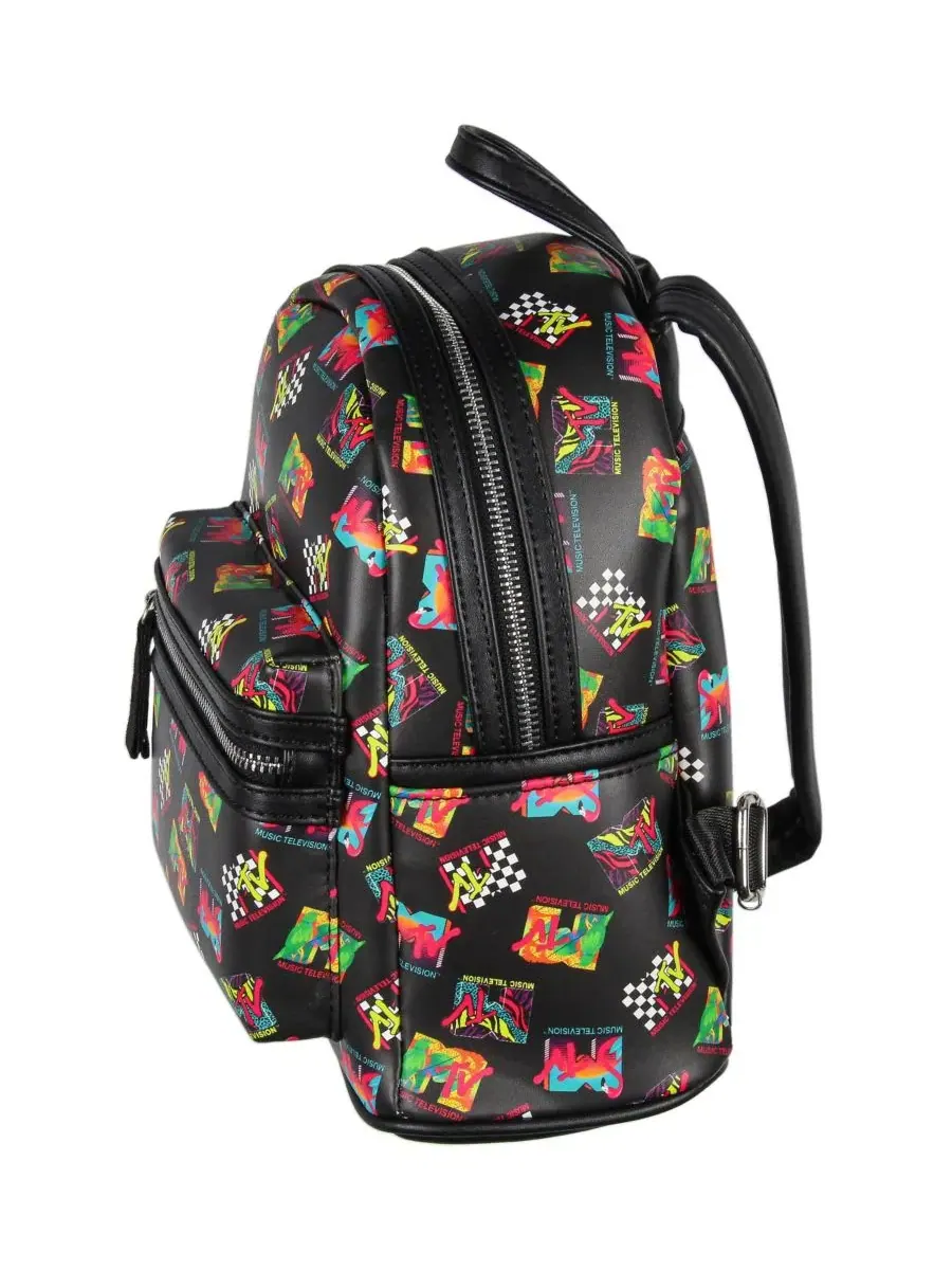 Рюкзак мини с принтом MTV Music Television, модель '80s Logo Tossed Print MTV — изображение 2 из 3, черный