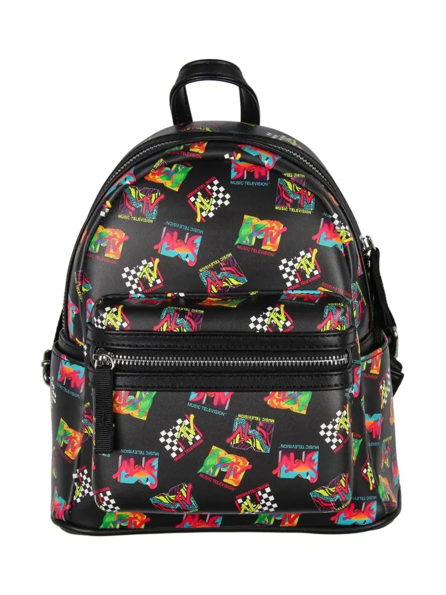 Рюкзак мини с принтом MTV Music Television, модель '80s Logo Tossed Print MTV — изображение 3 из 3, черный