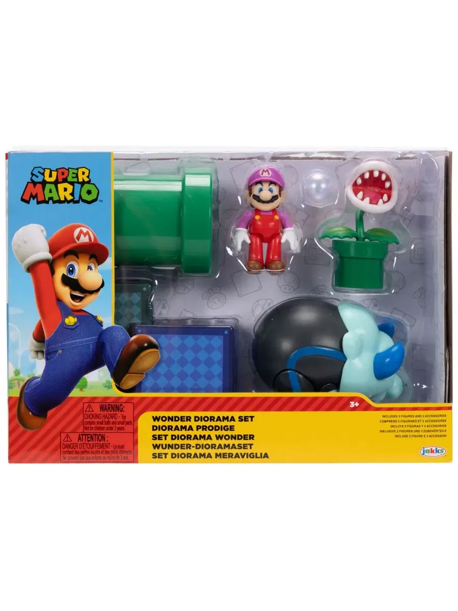 Игровой набор Super Mario Wonder 6 предметов, 2,5-дюймовая фигурка Bubble Mario, Bulrush, Piranha — изображение 1 из 3