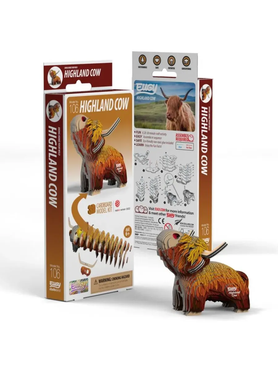 Объемный 3D-пазл Highland Cow из картона Eugy — коричневый
