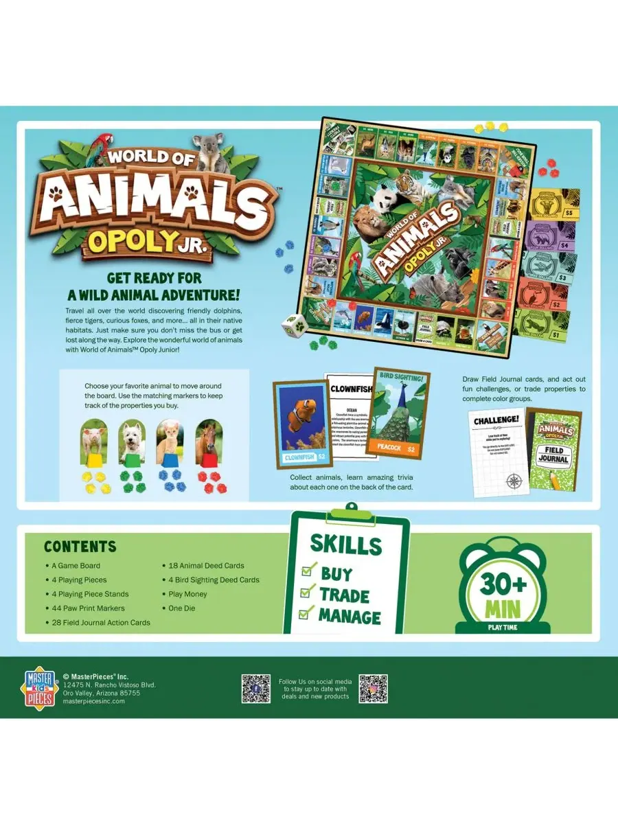 Настольная игра World of Animals Opoly Junior MasterPieces Puzzles — изображение 3 из 3, мульти