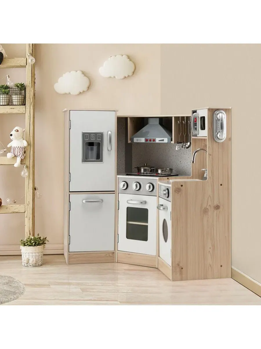 Детский деревянный кухонный игровой набор с кухонной утварью и аксессуарами Mecale — изображение 2 из 9, белый