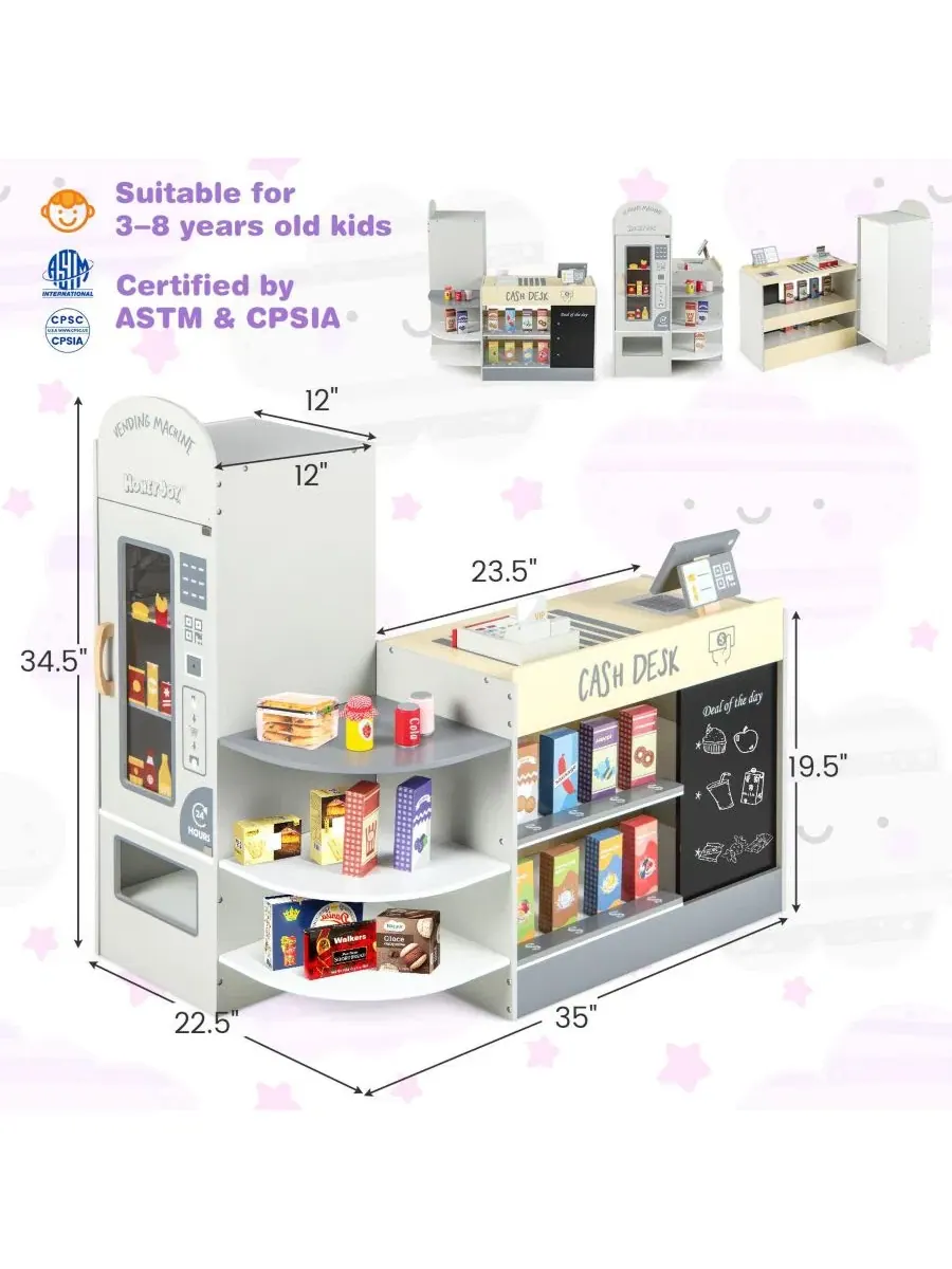 Деревянный игровой набор магазина с кассой и POS-терминалом HONGGE — изображение 4 из 10, серый