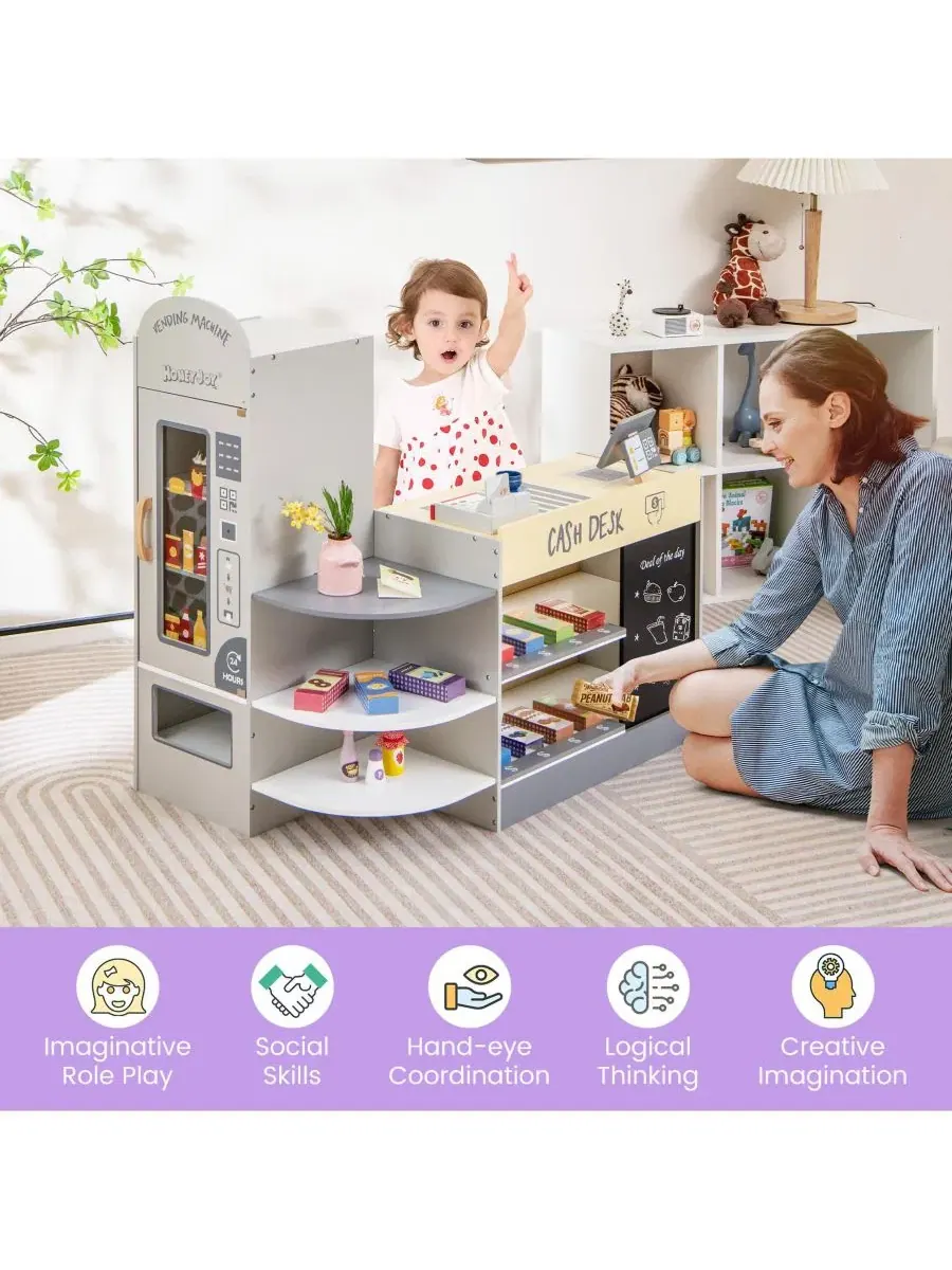 Деревянный игровой набор магазина с кассой и POS-терминалом HONGGE — изображение 8 из 10, серый
