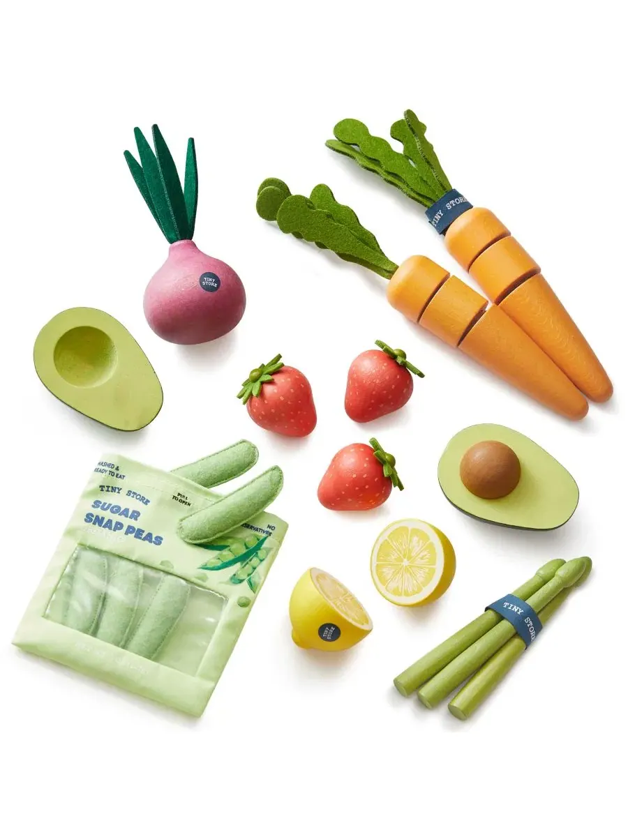 Набор игрушечных фруктов и овощей с аксессуарами Tiny Land, Natural-style Fruit and Veggie Pack — мульти