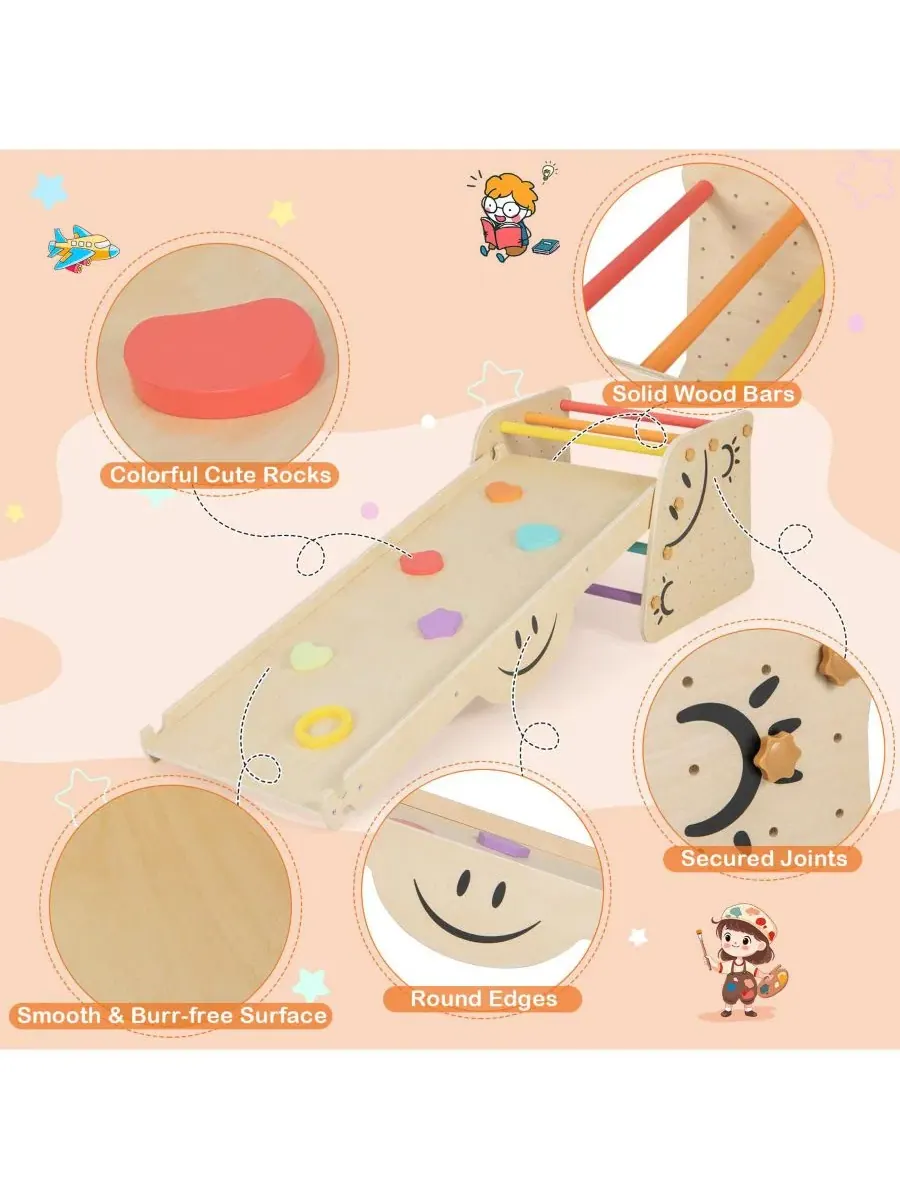 Детский деревянный игровой набор-качалка с горкой и лестницей, модель Triangle Climber Set GOUUN — изображение 3 из 10
