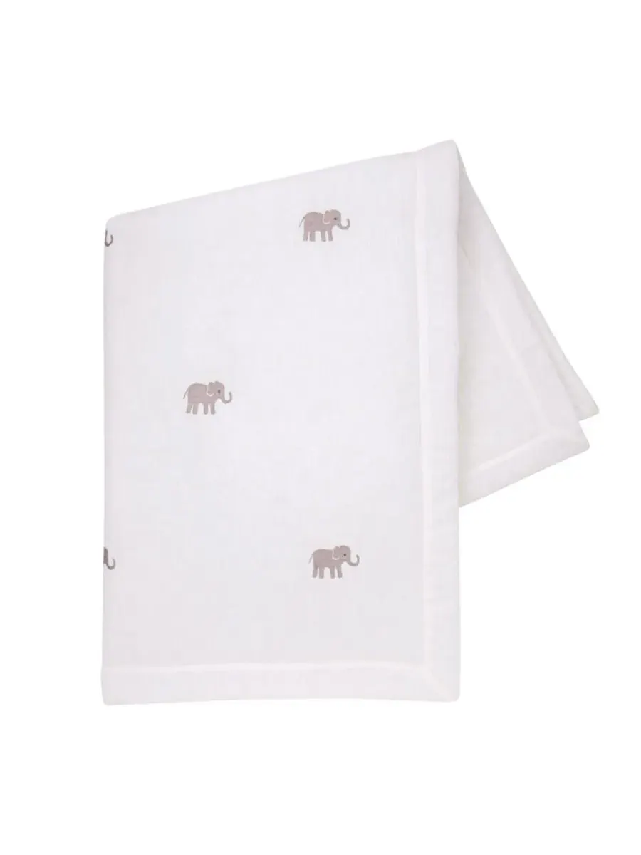 Детское одеяло для детской кроватки Baby Signature Elephant из кремово-белого льна с вышивкой Lambs — изображение 2 из 3