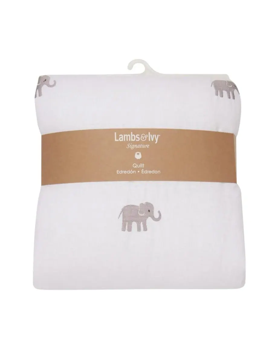 Детское одеяло для детской кроватки Baby Signature Elephant из кремово-белого льна с вышивкой Lambs — изображение 3 из 3