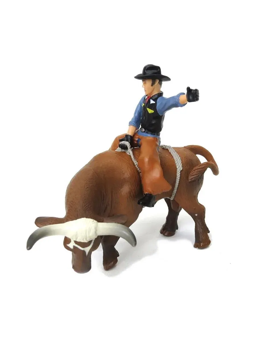 Фигурка быка с наездником 1/16 Brown Bucking Bull and Rider Little Buster Toys — мульти