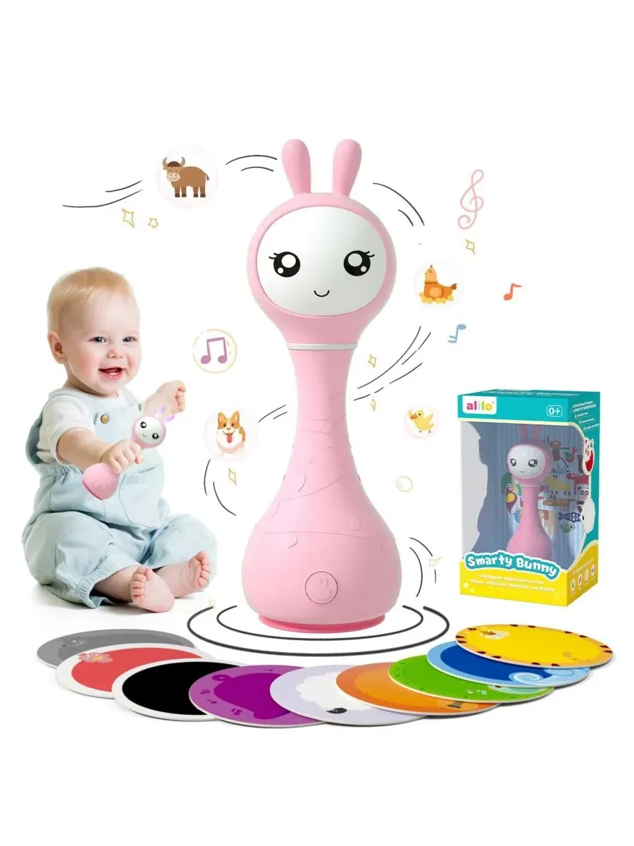 Музыкальная погремушка Smarty Bunny для малышей - светящаяся развивающая и сенсорная игрушка с
