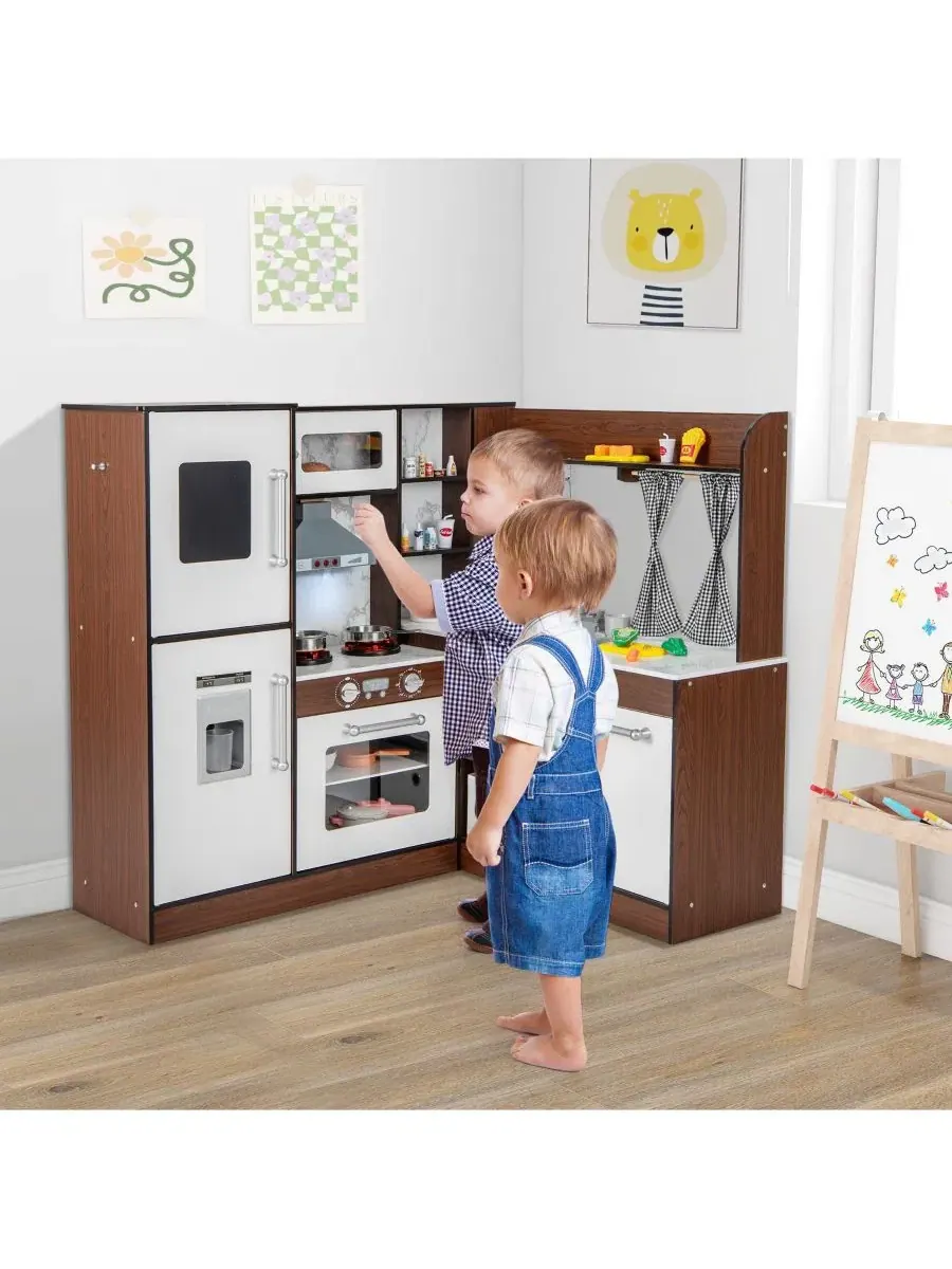 Игровая деревянная угловая кухня SUGIFT с системой циркуляции воды и подсветкой Skonyon — изображение 2 из 10, коричневый
