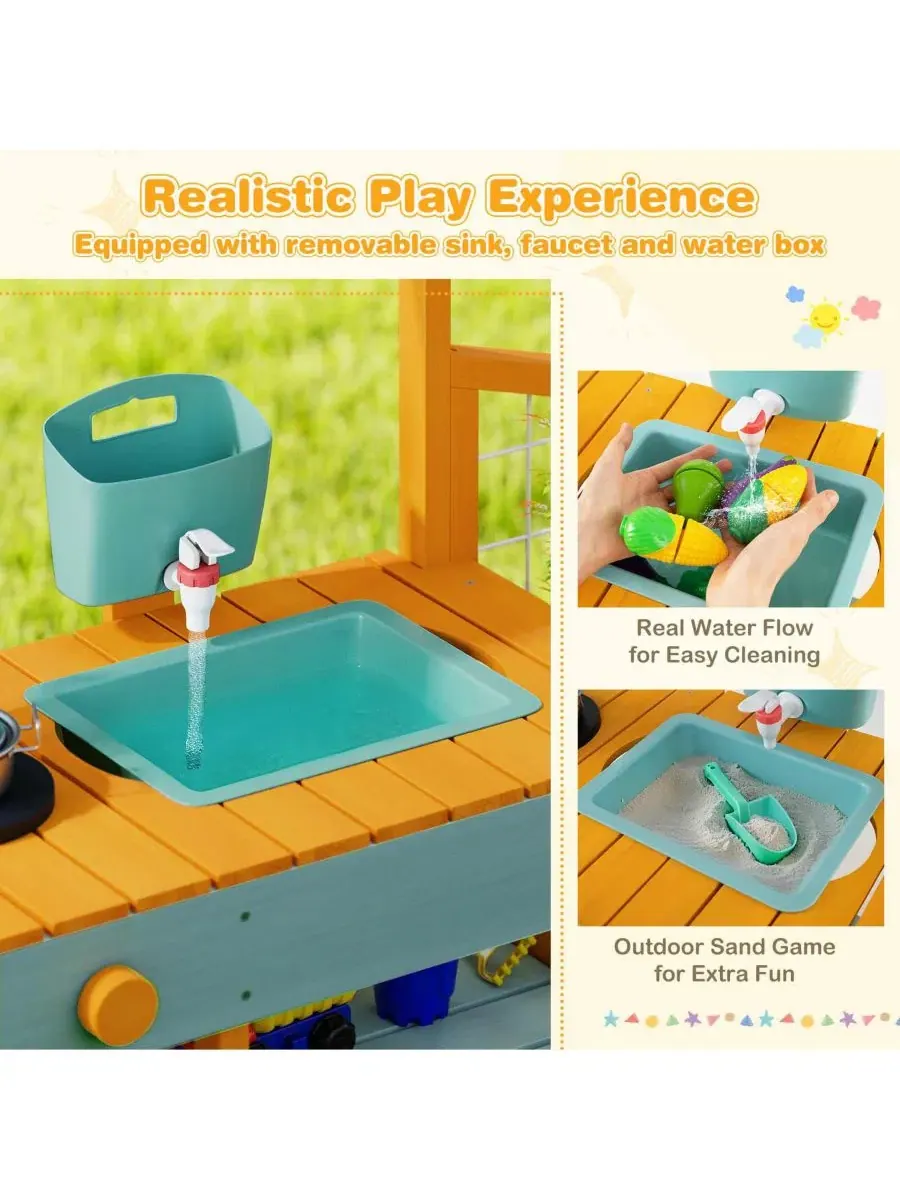 Игровая кухня для детей: деревянный игрушечный кухонный набор со съемным краном и раковиной Costway — изображение 6 из 11