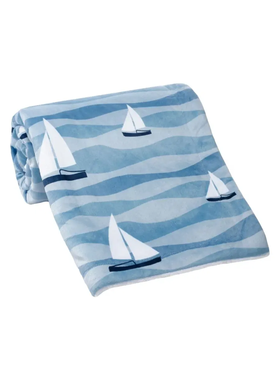 Детское мягкое роскошное флисовое одеяло Little Skipper с изображением парусника в морском стиле — изображение 3 из 7, синий