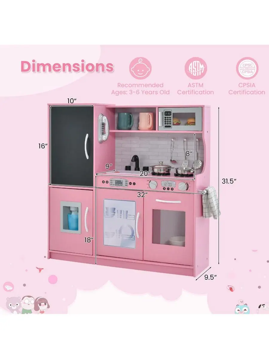 Игровая кухня для малышей 3-6 лет (мальчики и девочки) Mecale — изображение 3 из 10, розовый
