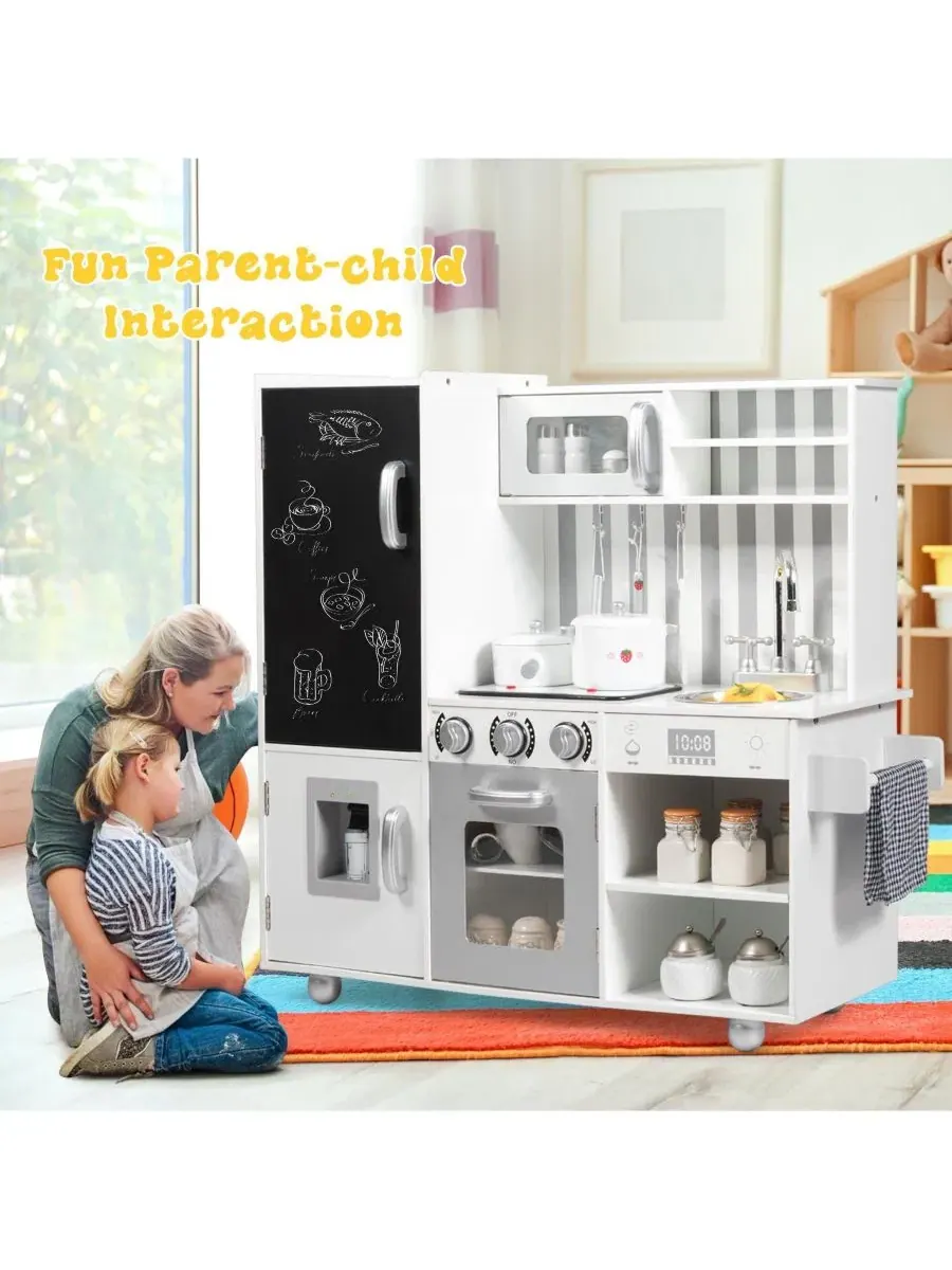 Деревянная игрушечная кухня с холодильником, раковиной, плитой, подсветкой и звуковыми эффектами — изображение 9 из 9, белый