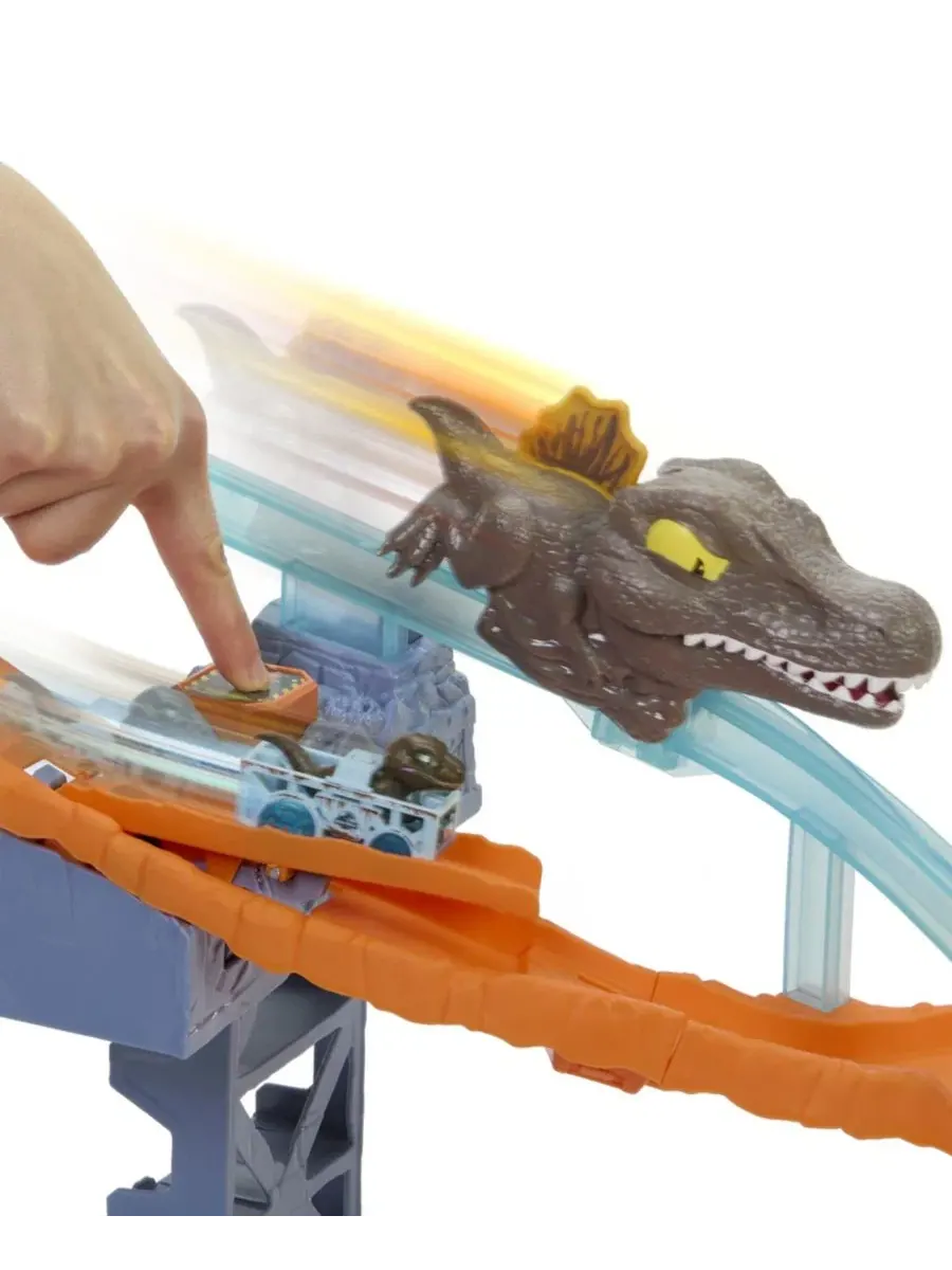 Набор трасс RacerVerse Jurassic World Crash & Splash и литая игрушечная машинка-динозавр Hot Wheels — изображение 5 из 6
