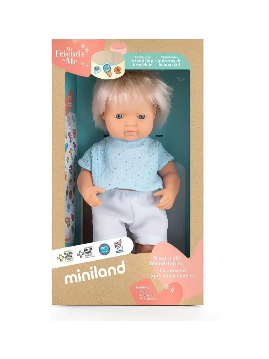 Кукла-мальчик блондин, 38 см (в коробке) - Мои друзья и я Miniland — изображение 4 из 5, бежевый