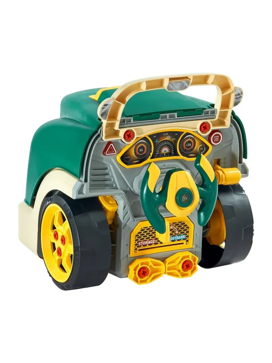 Детский игровой набор автомеханика, 60 деталей, со светом и звуком, Engine Toy Mechanic Set — изображение 7 из 10, зеленый