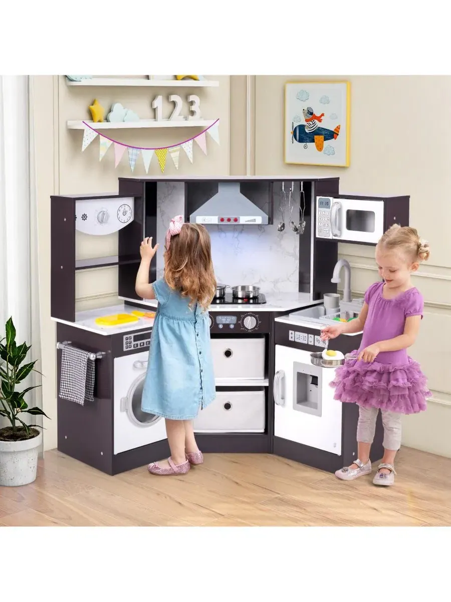 Детский игровой кухонный набор Corner Kids с подсветкой и звуковыми эффектами Hongge — изображение 9 из 10, коричневый