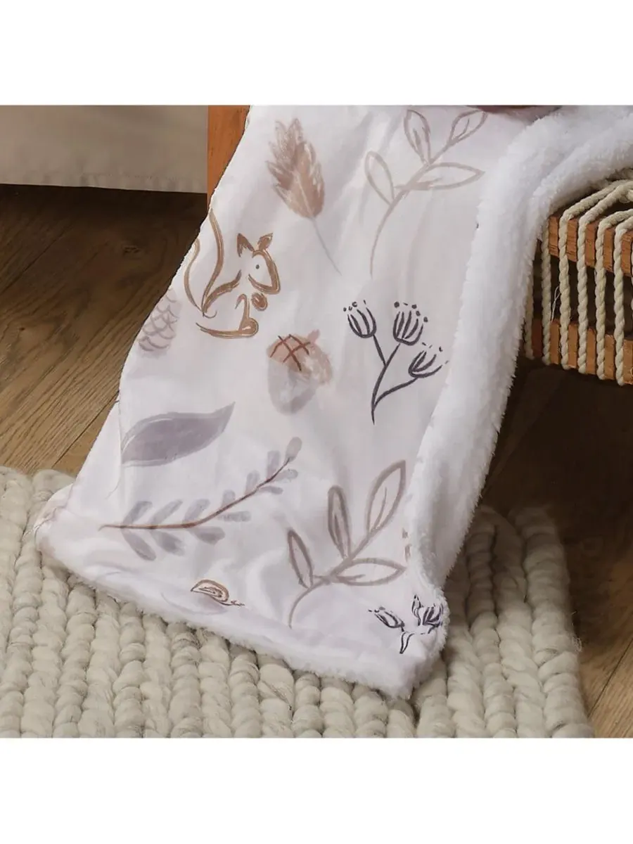 Детское одеяло Treetop Fox Woodland/Forest Minky/Faux Shearling Fleece Lambs & Ivy — изображение 6 из 7, белый