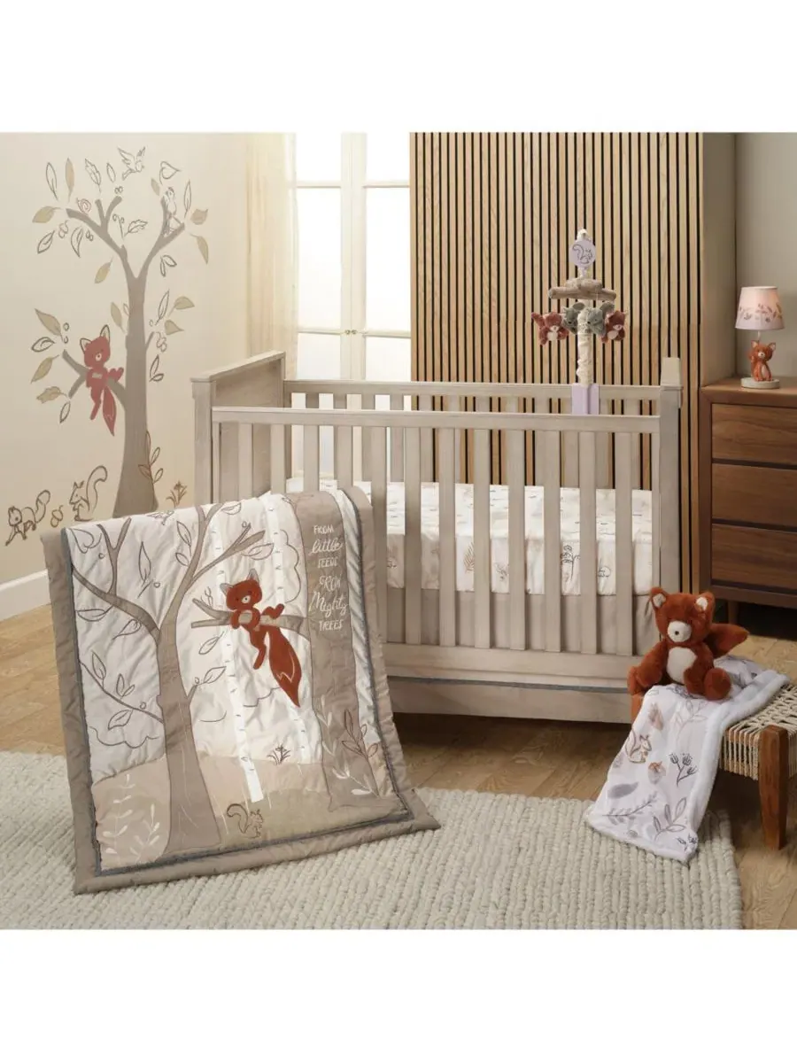 Детское одеяло Treetop Fox Woodland/Forest Minky/Faux Shearling Fleece Lambs & Ivy — изображение 7 из 7, белый