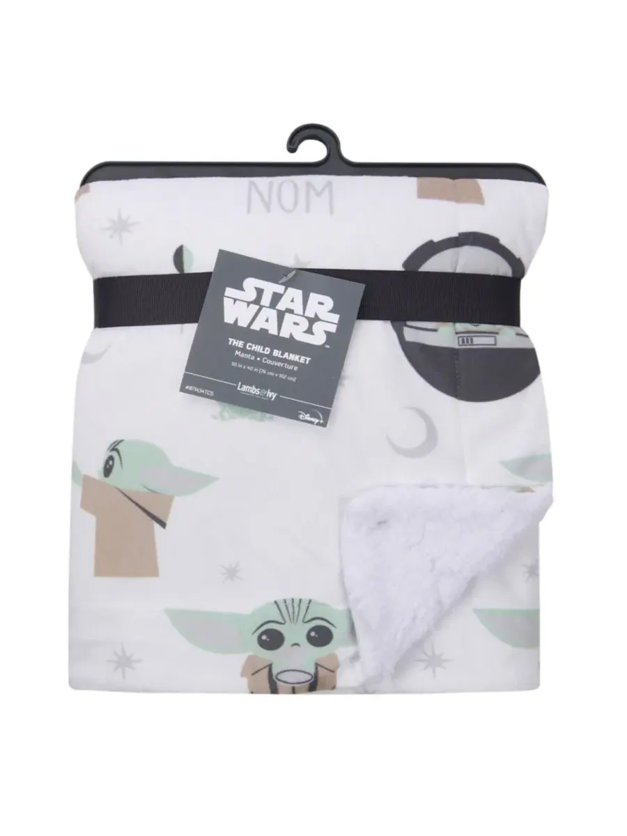 Детское одеяло Star Wars The Child/Baby Yoda/Grogu из белого плюша/флиса Lambs & Ivy — изображение 3 из 4, белый