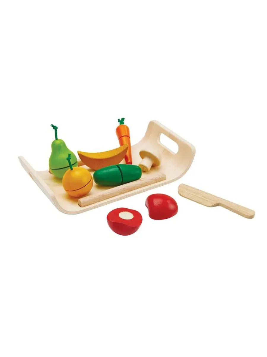 Набор игрушечных фруктов и овощей с ножом и подносом PlanToys — изображение 2 из 2, нет цвета