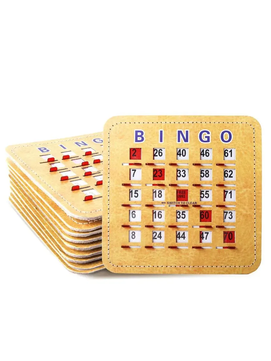 Карточки для бинго Shutter Bingo, картонные, с крупным шрифтом и раздвижными окнами (10 штук в — изображение 1 из 5