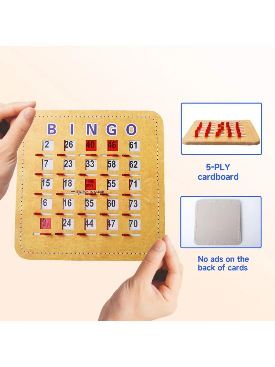 Карточки для бинго Shutter Bingo, картонные, с крупным шрифтом и раздвижными окнами (10 штук в — изображение 5 из 5