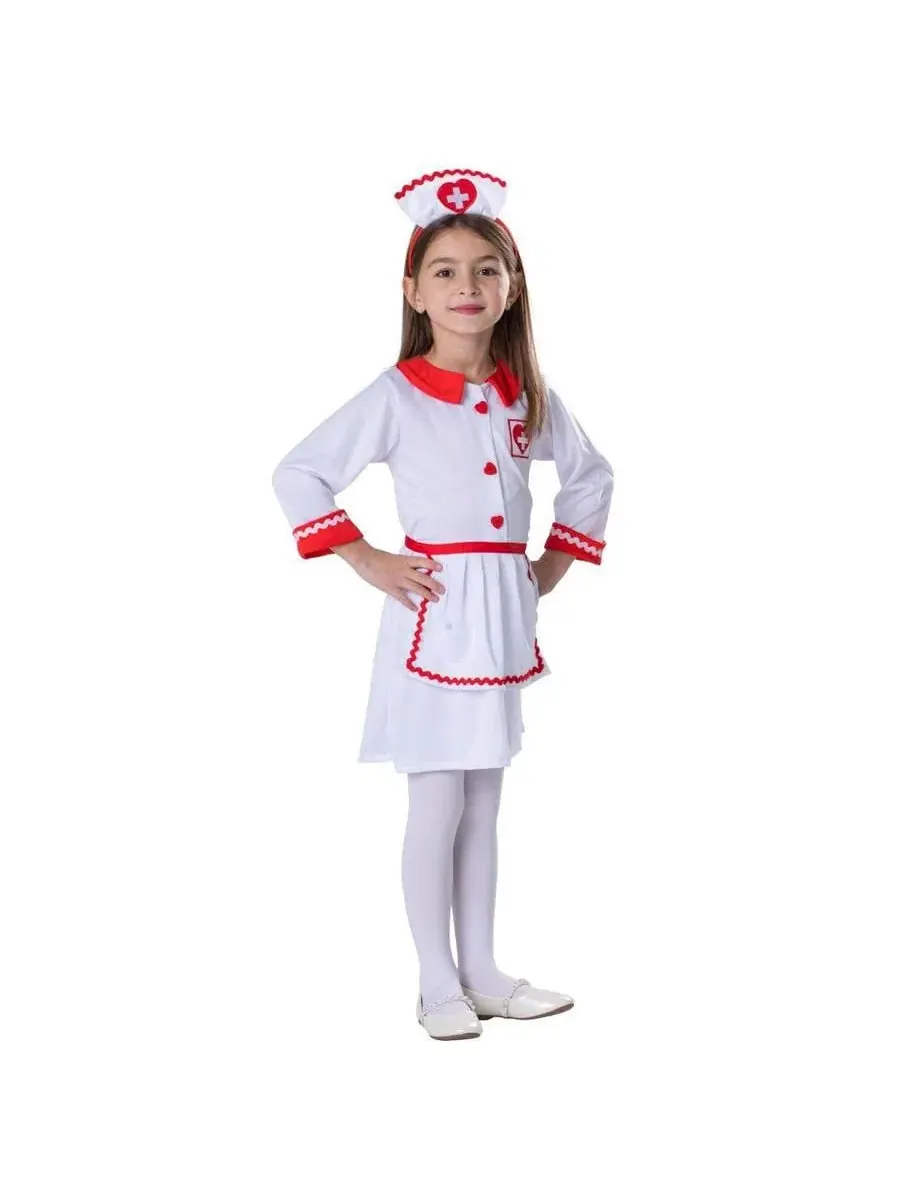 Костюм медсестры Красного Креста для девочек (детский) Dress Up America — изображение 2 из 3, белый/красный